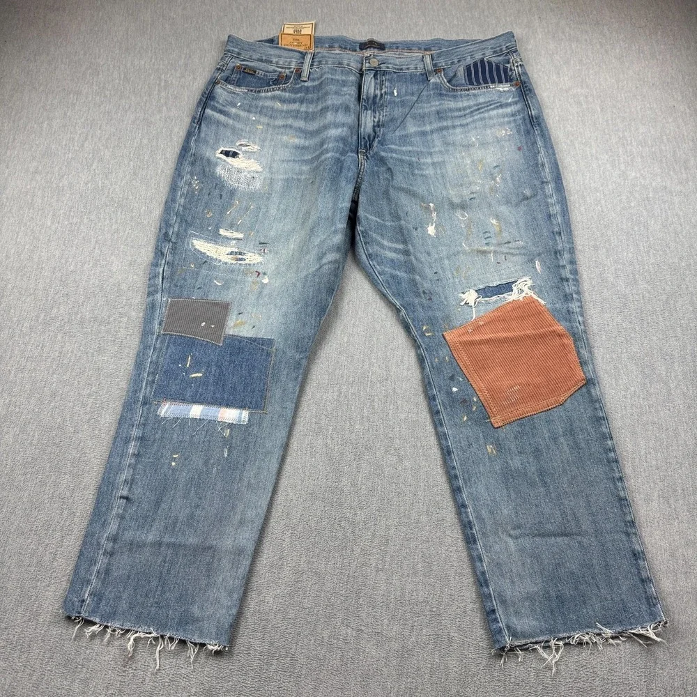 Polo Ralph Lauren Jeans Mens 40X28 Blue The Avery Boyfriend Patched Distressed